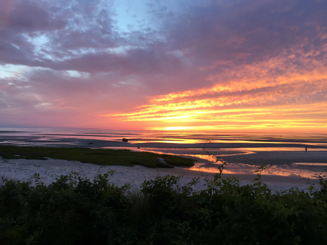 The sunset at low tide from our vacation house near Oster in Cape Cod. 