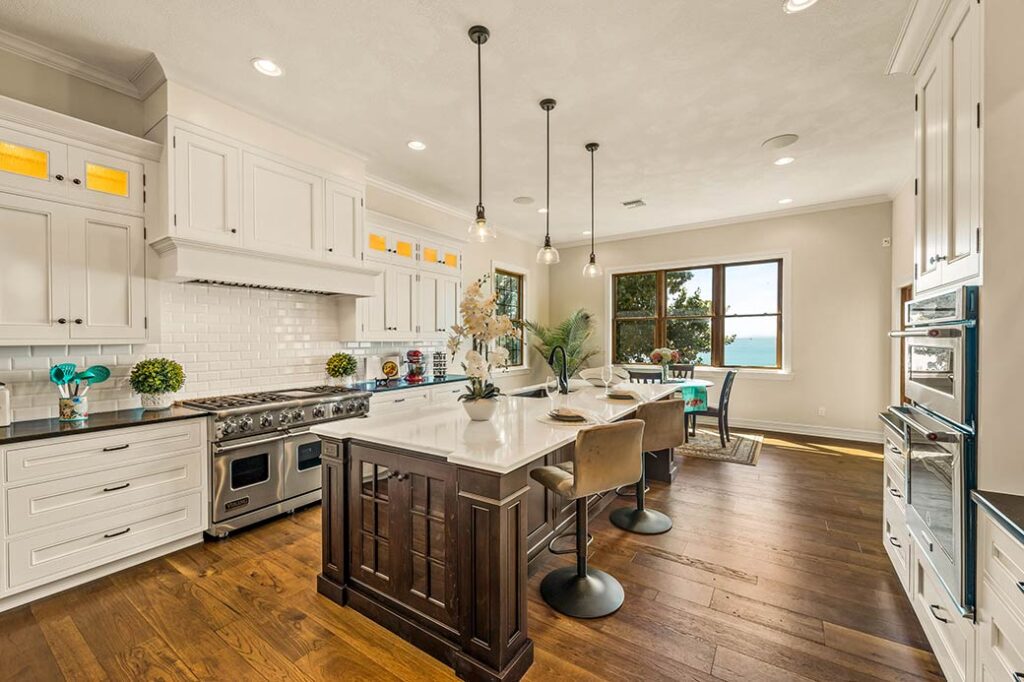 kitchen with oversized island
